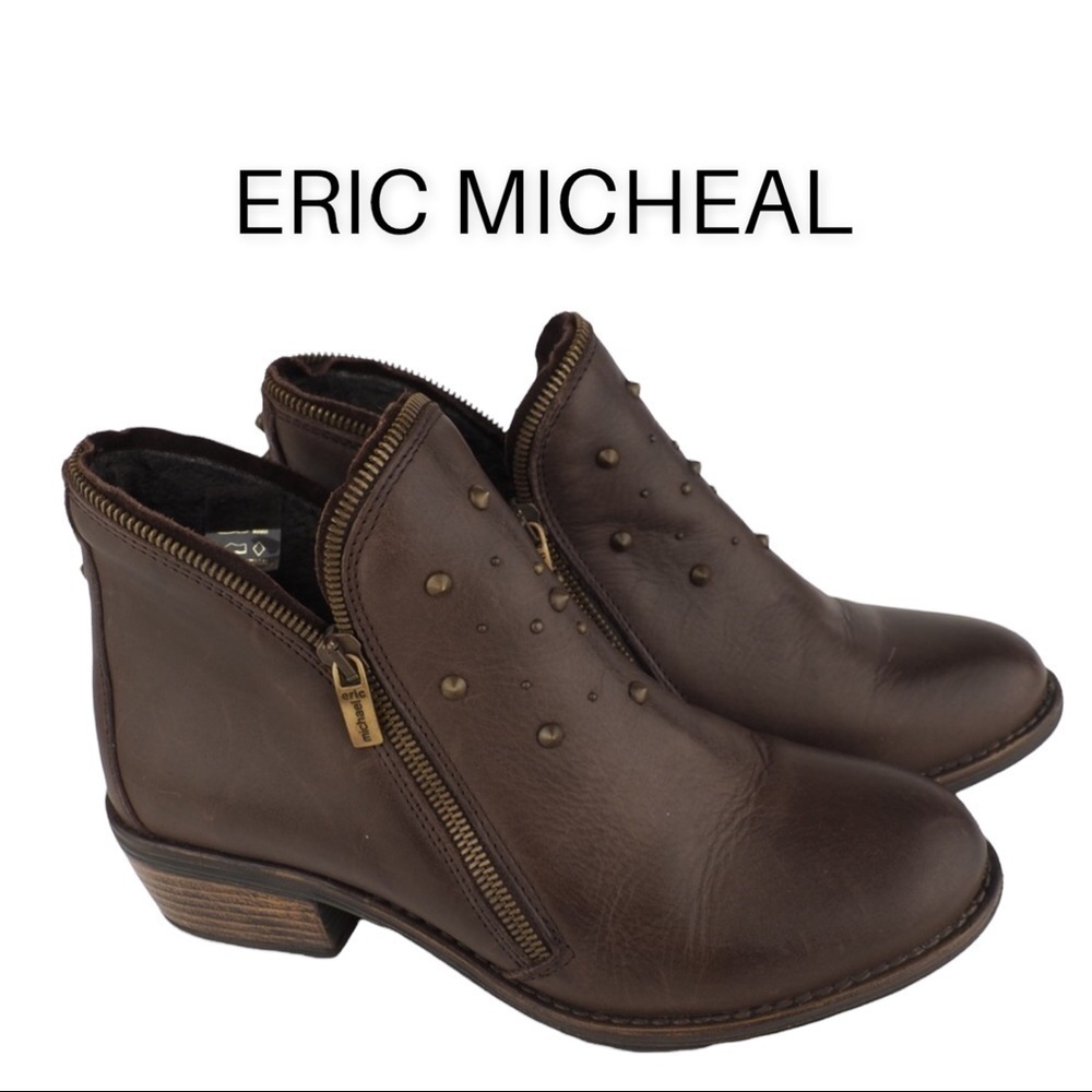 Eric Michael sz 37 brown studded zipper ankle boot